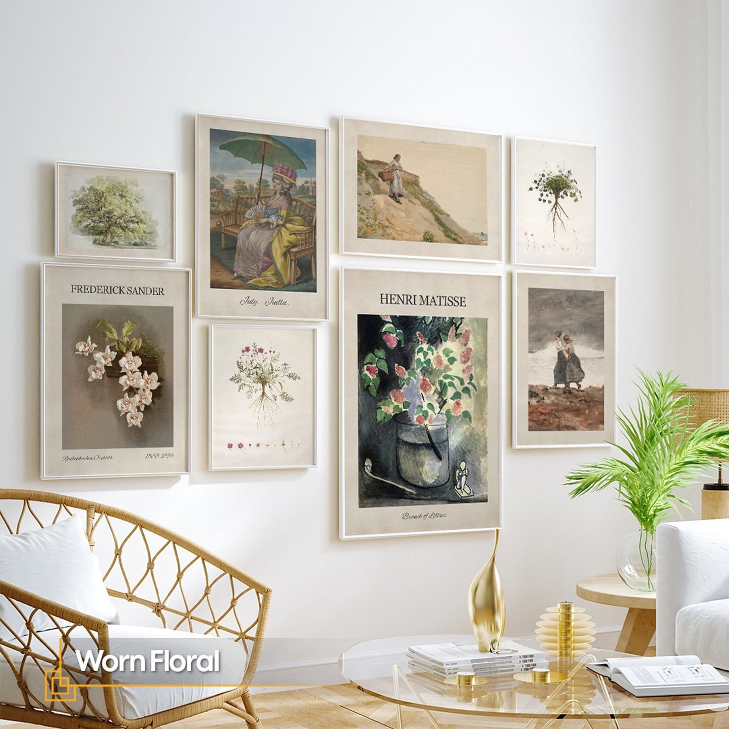 Worn Floral - Vintage Gallery Wall Art Set of 8 Eclectic FRAMED Wall Art Set