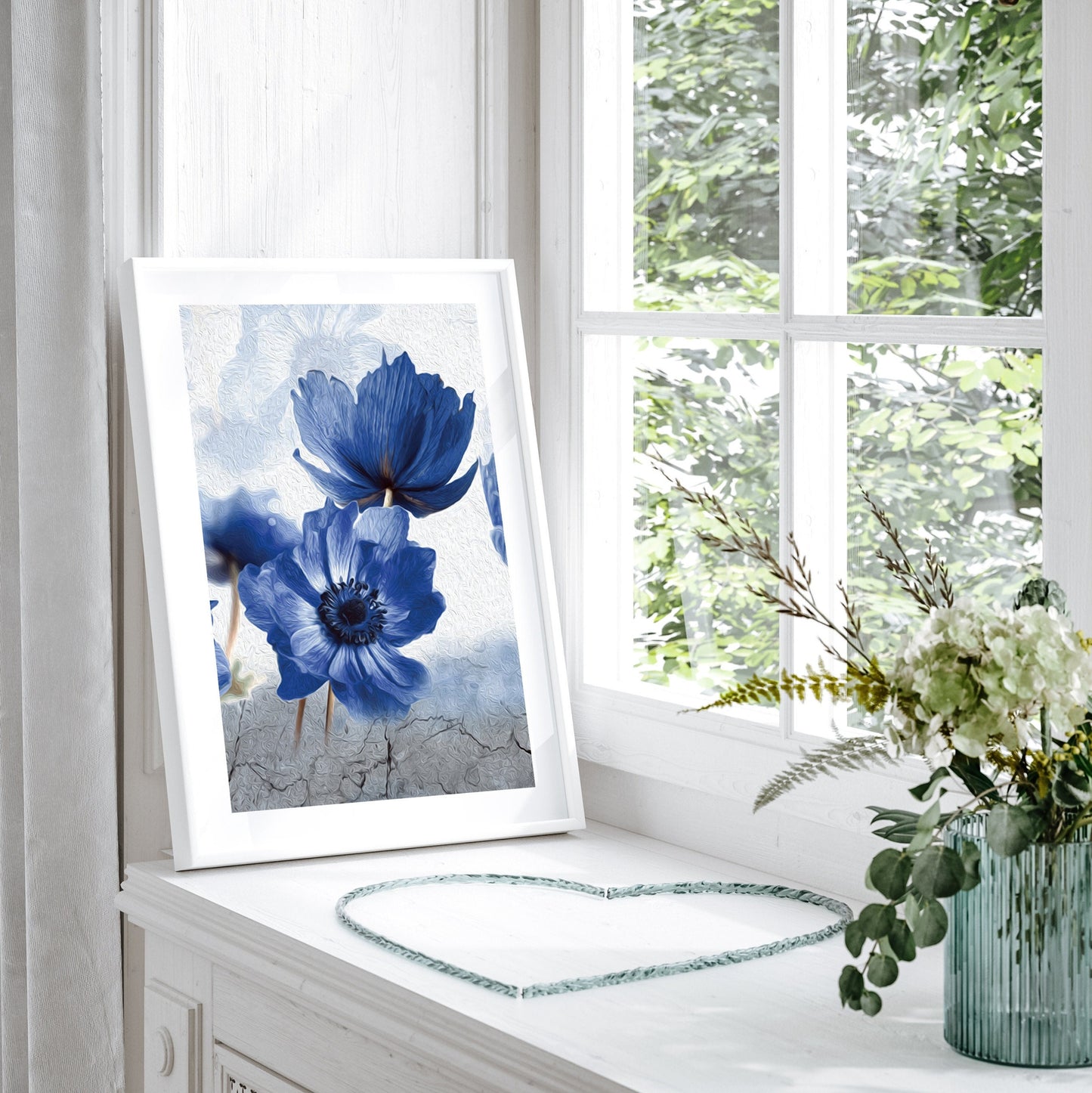 Minimalist Blue Wall Art FRAMED Wall Gallery Set Framed Abstract Art Prints Framed Artwork Woman Line Art Print Blue Flowers Print Wall Deco