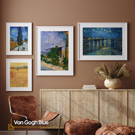 Van Gogh Gallery Wall Set FRAMED 4 Piece Exhibition Wall Art Ready to Hang Van Gogh Wall Set Van Gogh Blue Sky Prints Museum Artworks