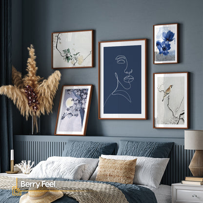Berry Feel - Minimalist Blue Wall Art FRAMED Wall Gallery Set