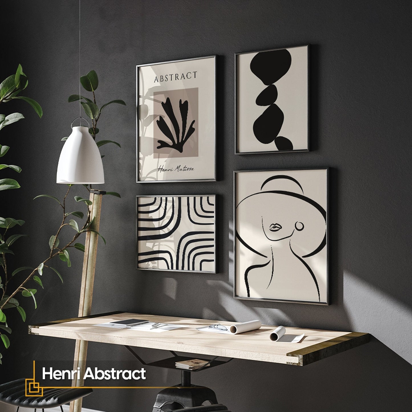 Henri Abstract - 4 Piece Wooden Framed Wall Art