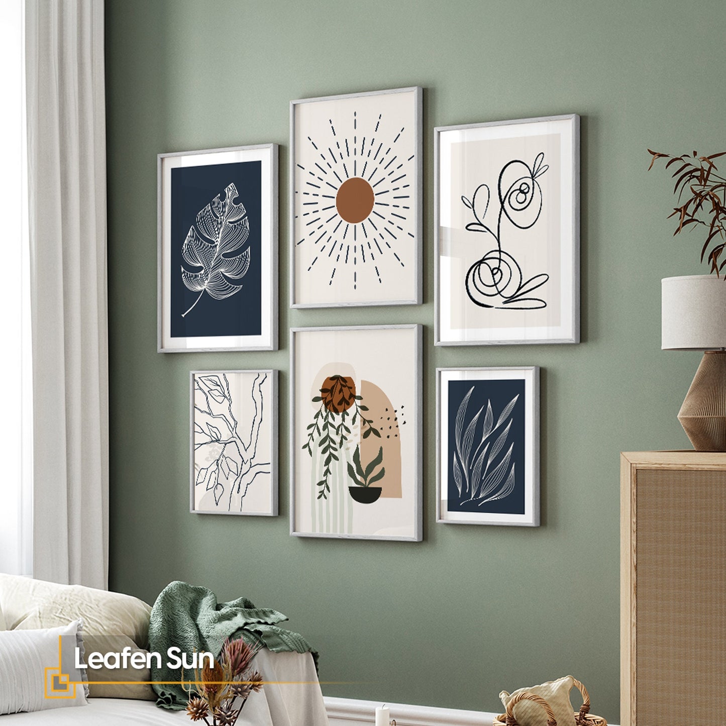 Leafen Sun - Abstract Framed Gallery Wall Art Set of 6