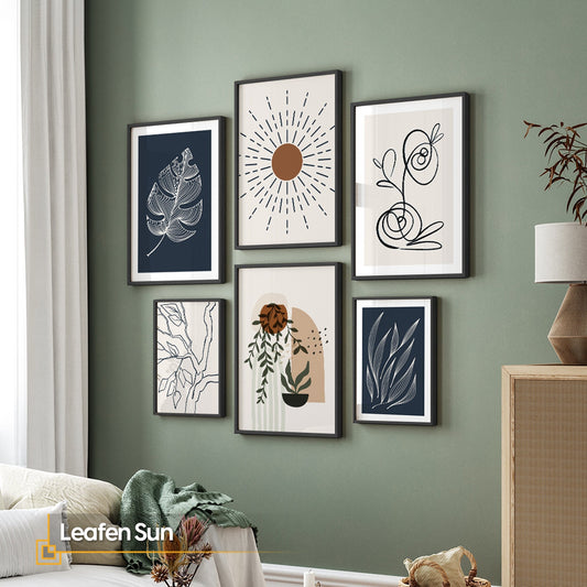 Leafen Sun - Abstract Framed Gallery Wall Art Set of 6