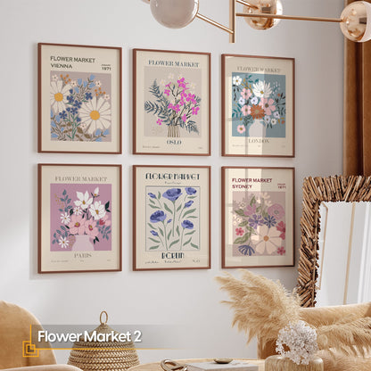 FLower Market 2 - Modern FRAMED Flowers Wall Art Set of 6 pieces Flowers Market Gallery