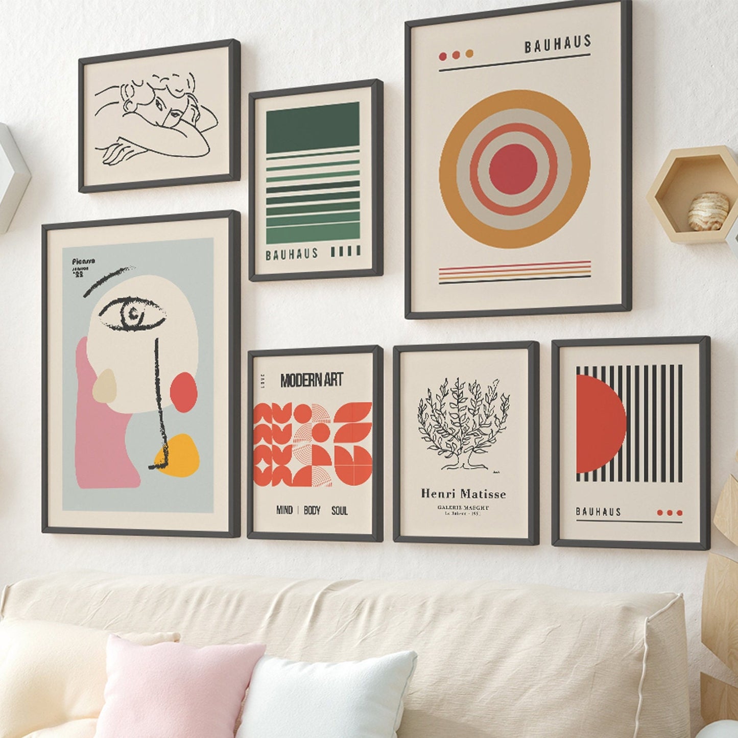 Modern Art FRAMED Gallery Wall Set of 7 Picasso Prints Framed Wall Decor Wall Prints BAUHAUS Gallery Set Henri Matisse Framed Home Deco