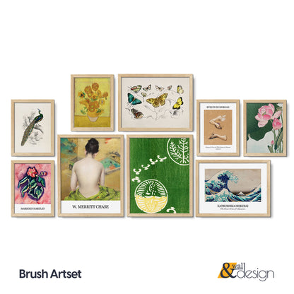 Brush Artset - Eclectic Gallery Wall Set of 9 Wooden Framed