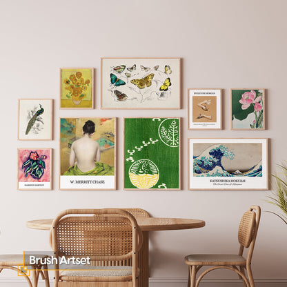 Brush Artset - Eclectic Gallery Wall Set of 9 Wooden Framed