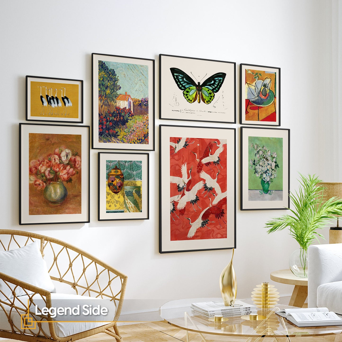 Eclectic Gallery Wall Set of 8 FRAMED Prints Maximalist Wall Decor Gipsy Style Framed Wall Art Prints Bundle Van Gogh Ogata Korin Home Deco