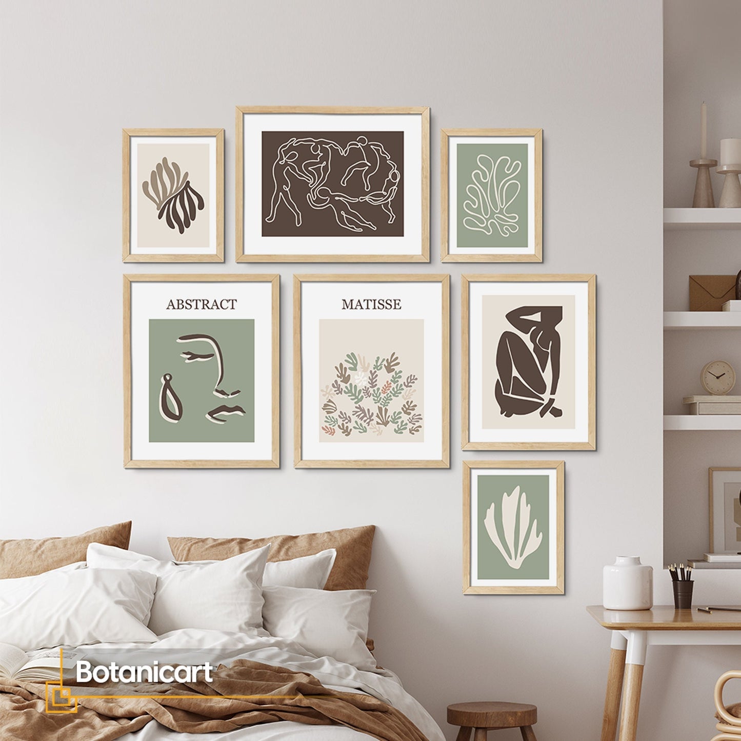 Botanicart - Abstract Art Gallery Wall Set of 7 Wooden FRAMED