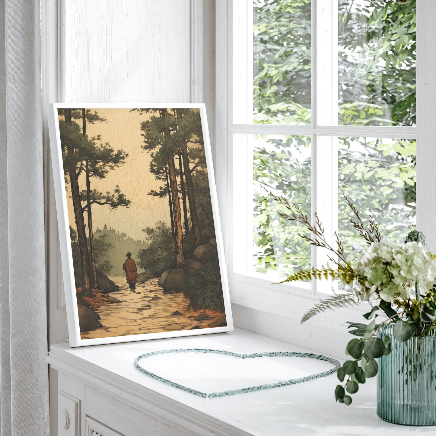 Landscape Gallery Wall Art Set of 8 FRAMED Forest Sea and Sunset Artwork Prints Wall Art Prints Bundle Vintage Art Butterfly Sailling