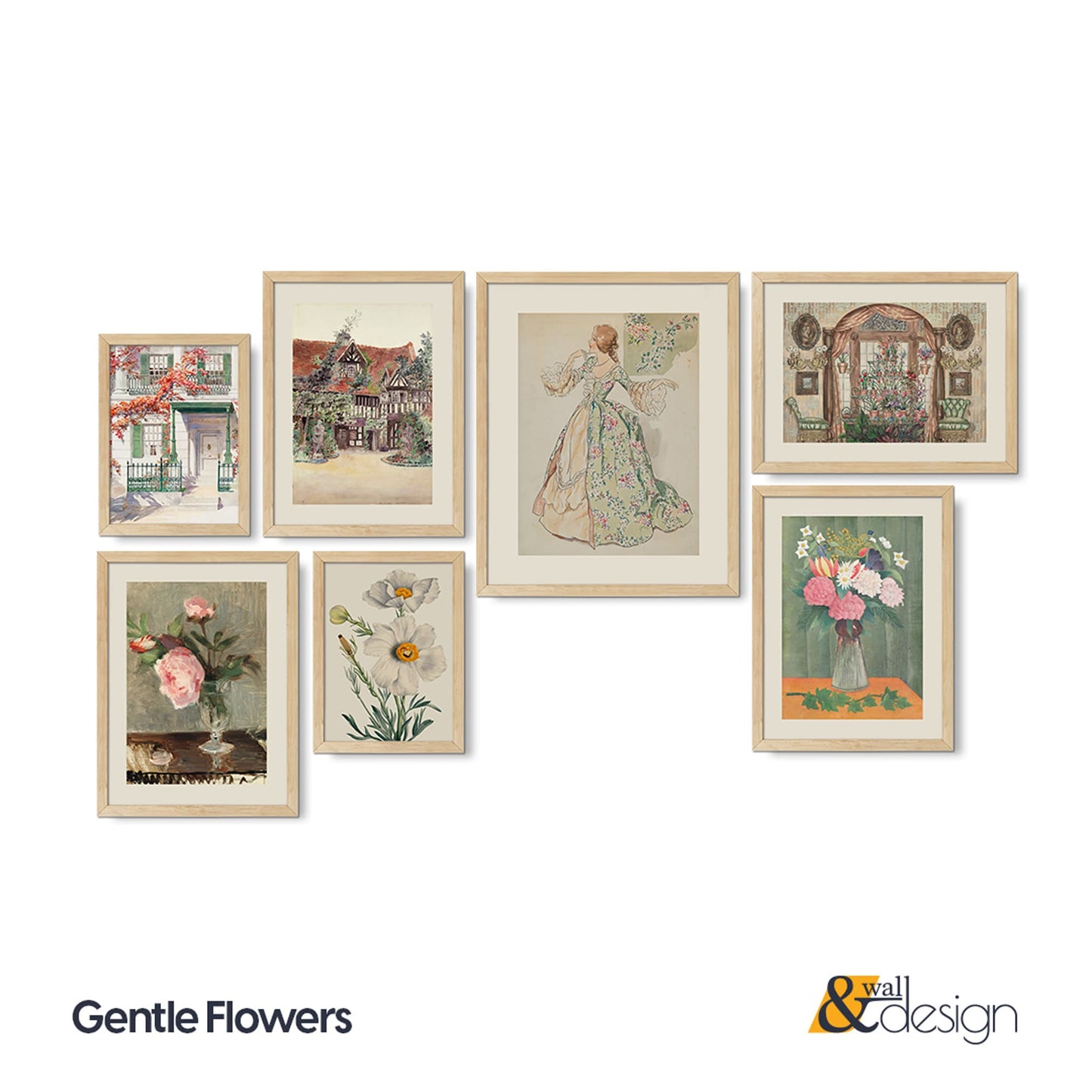 Gentle Flowers - Vintage FRAMED Gallery Wall Art Set of 7 Wall Art Prints