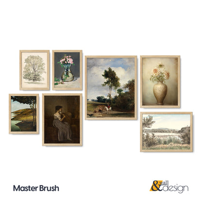 Master Brush - Vintage Gallery Wall Artwork Set FRAMED Set of 7 Pieces