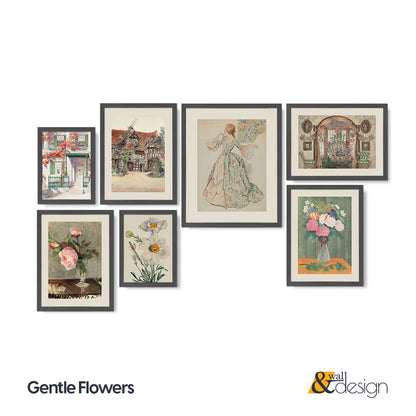 Gentle Flowers - Vintage FRAMED Gallery Wall Art Set of 7 Wall Art Prints