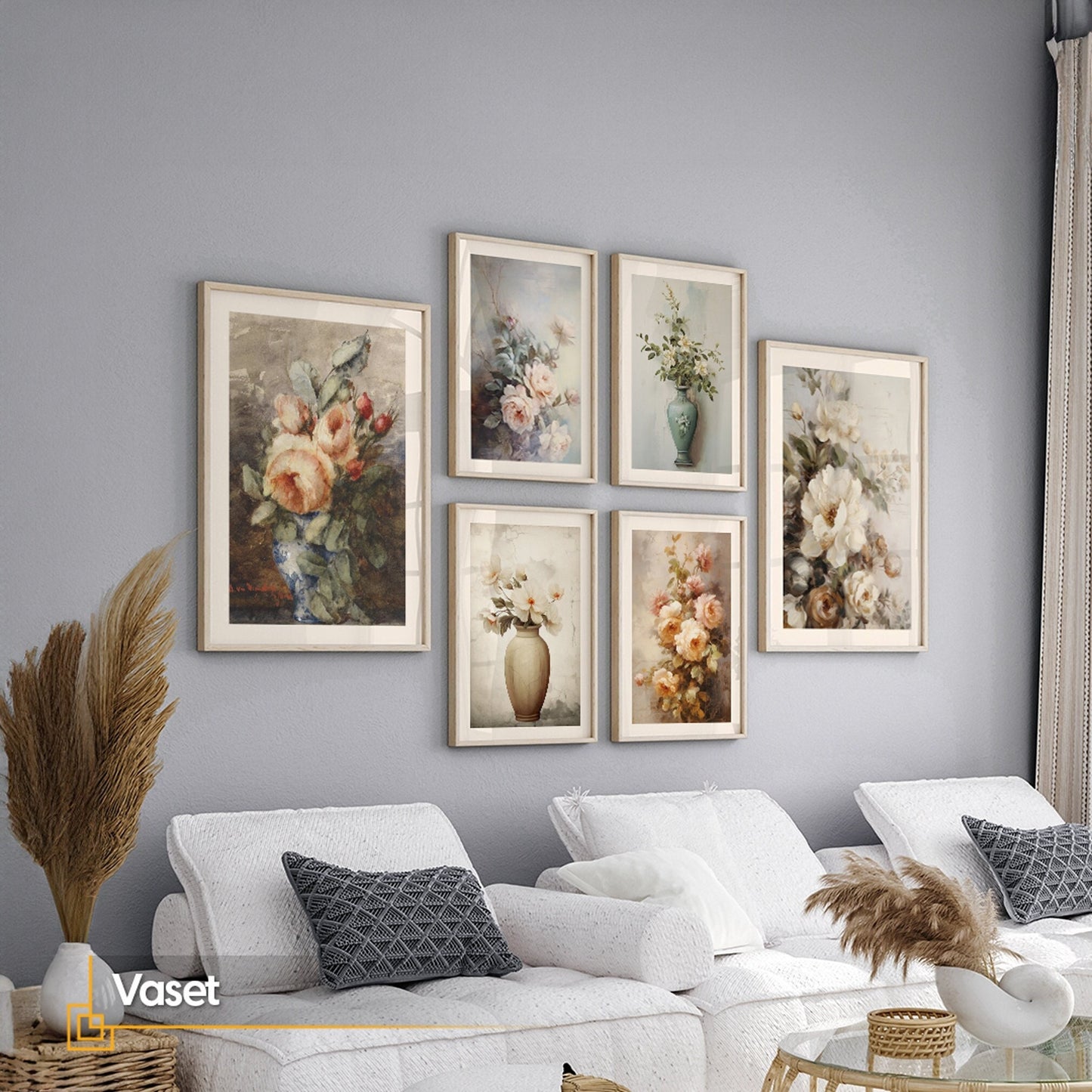 Vaset - Vintage Floral Gallery Wall Set of 6 FRAMED Prints