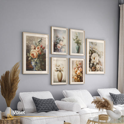 Vaset - Vintage Floral Gallery Wall Set of 6 FRAMED Prints