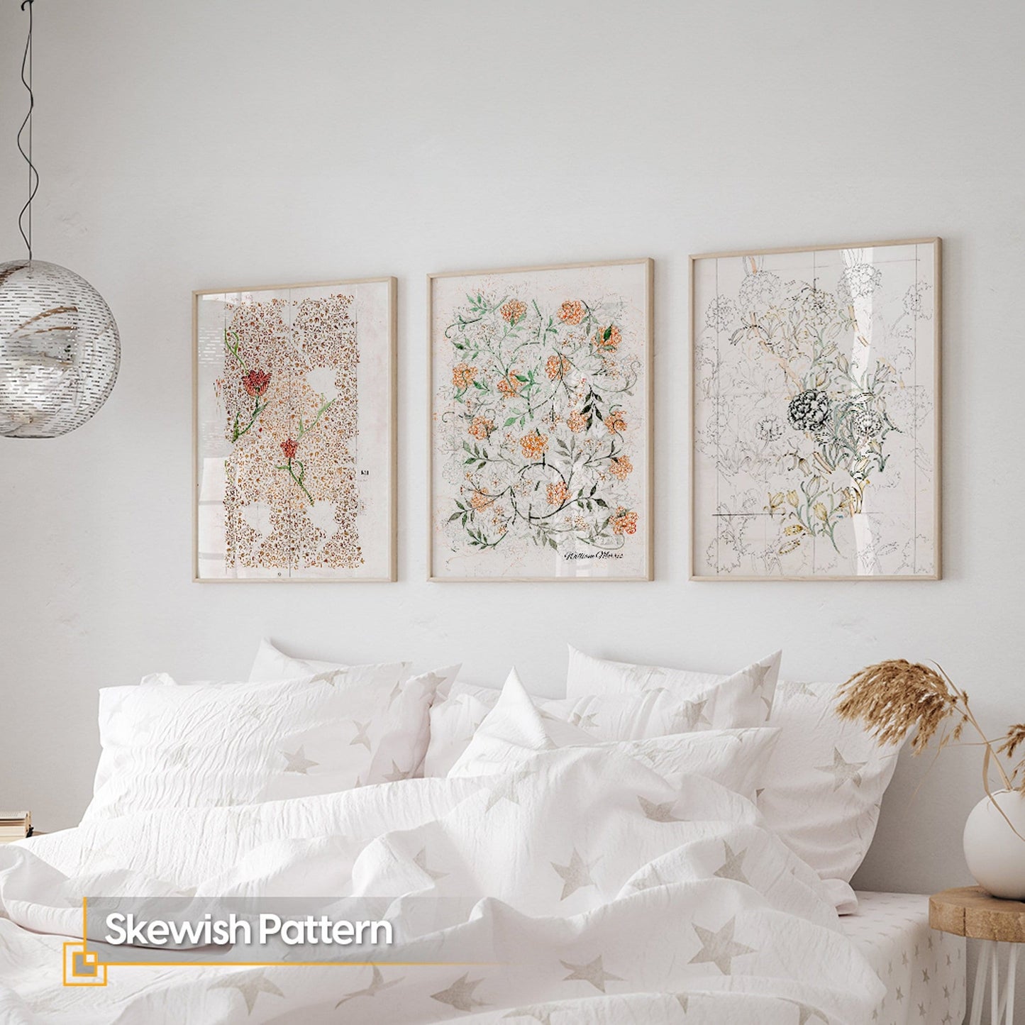 Skewish Patten - Wooden Framed William Morris Wall Art Set of 3 Pieces