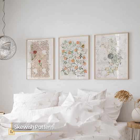 Skewish Patten - Wooden Framed William Morris Wall Art Set of 3 Pieces