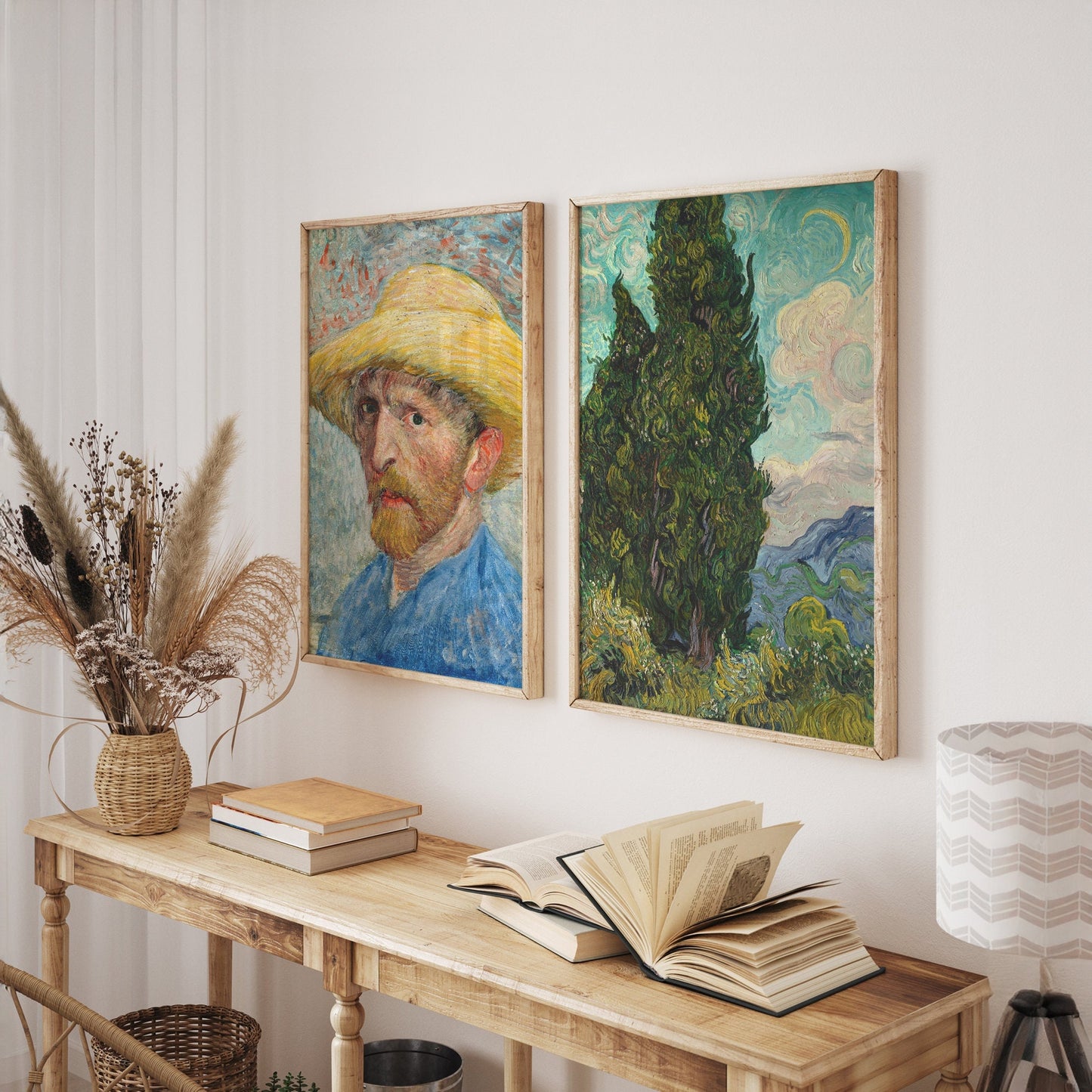 Van Gogh Art Set of 2 FRAMED Vincent Van Gogh Wall Art Painting Artwork Framed Prints %100 Wooden Framed Prints Van Gogh Posters