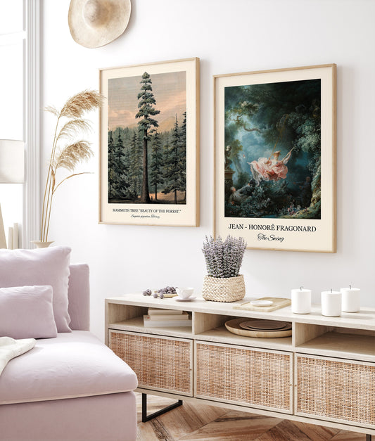 FRAMED Wall Art Set of 2  Landscape Painting Framed Art Prints Rustic Home Deco  %100 Wooden Framed Prints or Jean-Honoré Fragonard