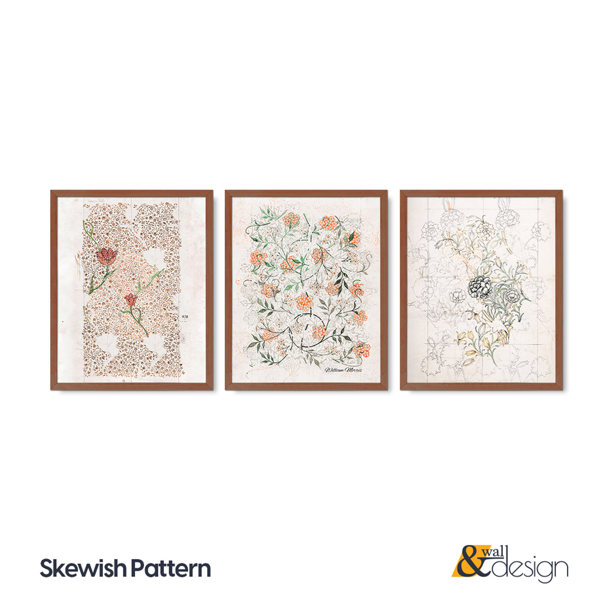 Skewish Patten - Wooden Framed William Morris Wall Art Set of 3 Pieces
