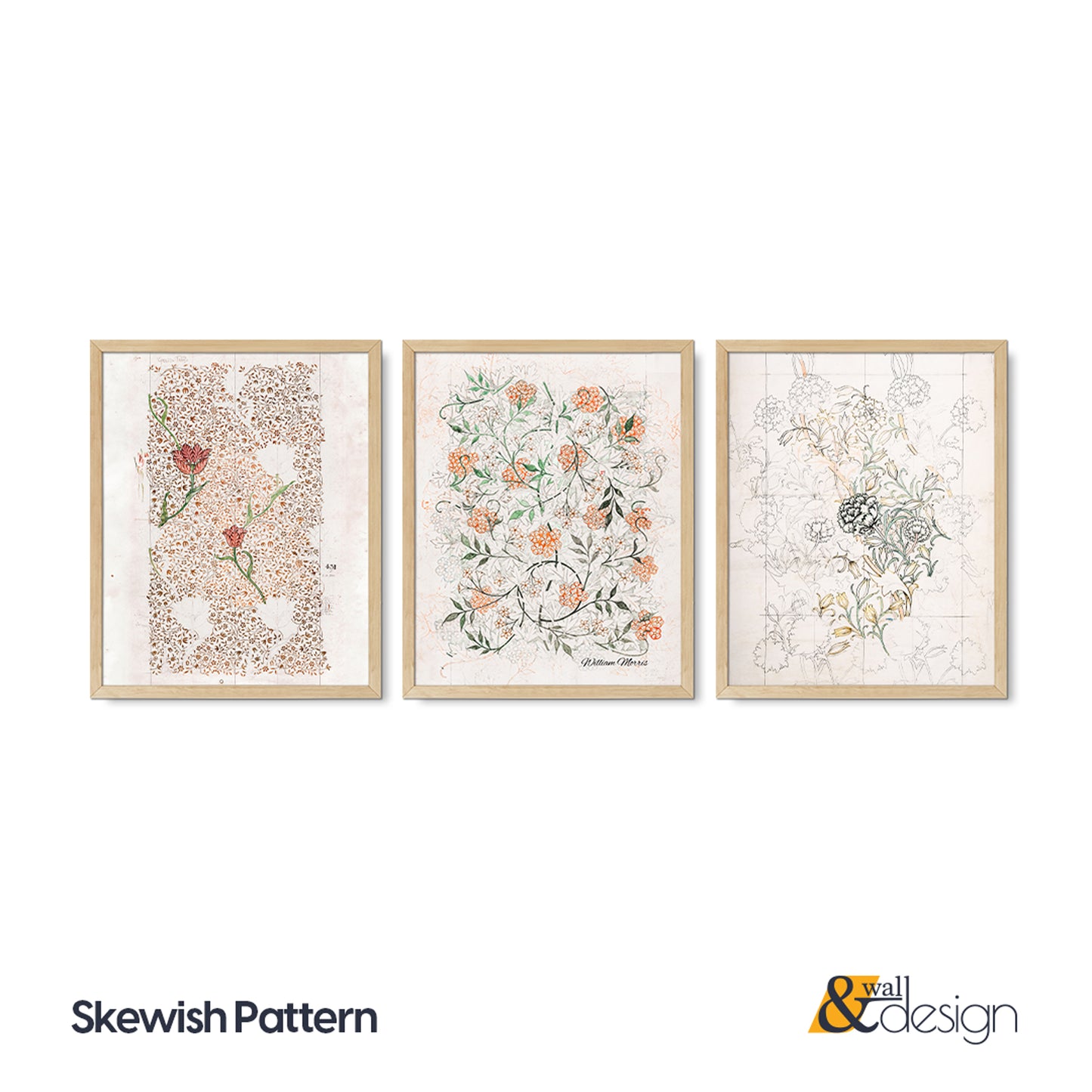 Skewish Patten - Wooden Framed William Morris Wall Art Set of 3 Pieces