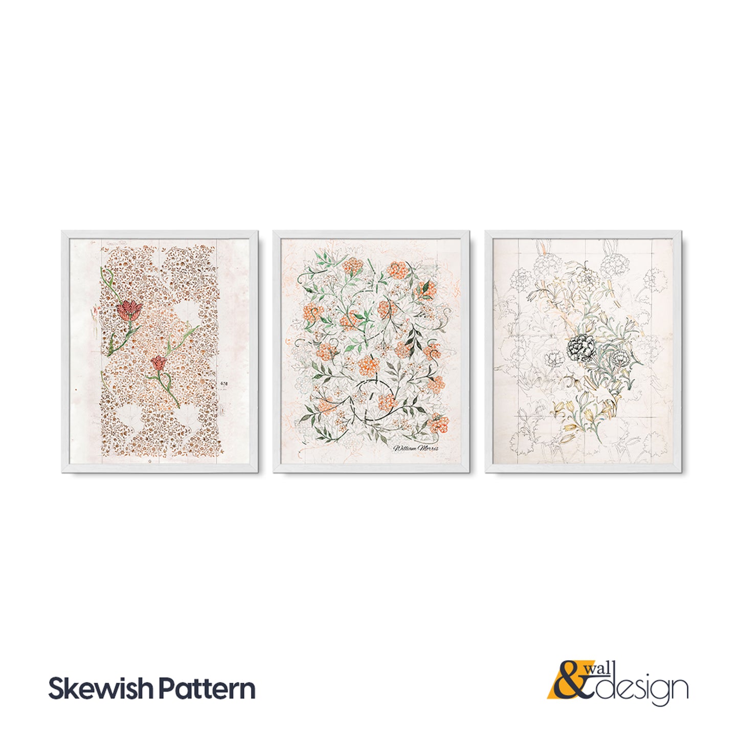Skewish Patten - Wooden Framed William Morris Wall Art Set of 3 Pieces