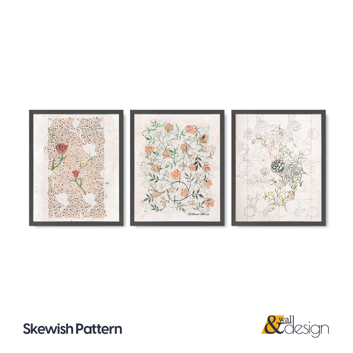 Skewish Patten - Wooden Framed William Morris Wall Art Set of 3 Pieces