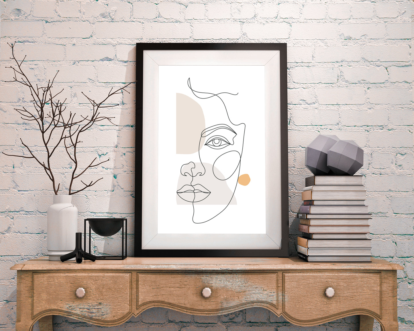 Sun Face - Mid-Century FRAMED Wall Art Set of 5 Pieces