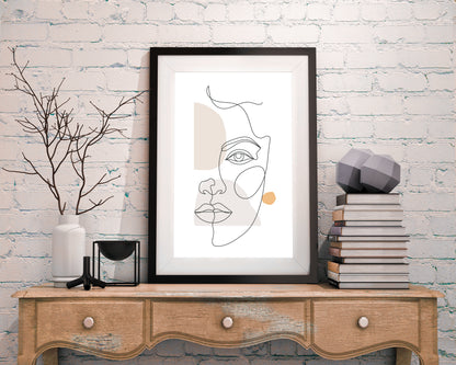 Sun Face - Mid-Century FRAMED Wall Art Set of 5 Pieces