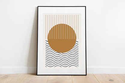 Sun Face - Mid-Century FRAMED Wall Art Set of 5 Pieces