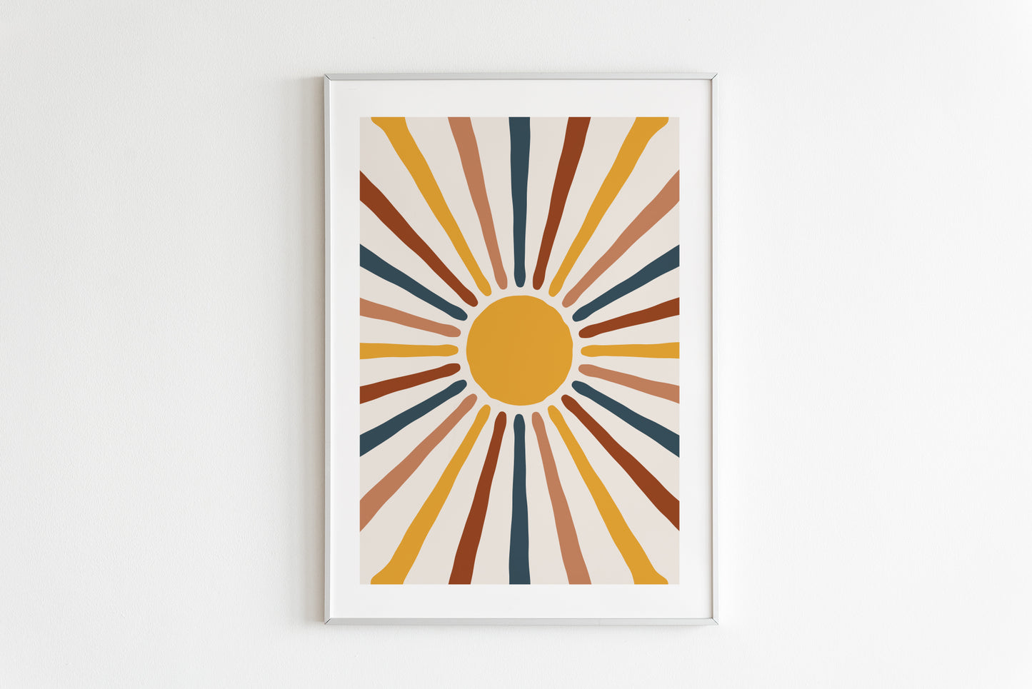 Sun Face - Mid-Century FRAMED Wall Art Set of 5 Pieces