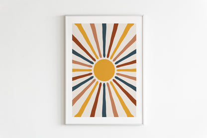 Sun Face - Mid-Century FRAMED Wall Art Set of 5 Pieces
